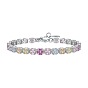 Rhodium Plated 925 Sterling Silver Link Chain Bracelet, Colorful Cubic Zirconia Tennes Bracelet