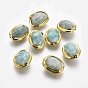 Natural Amazonite Beads, with Golden Plated Edge Brass Findings, Faceted, Oval