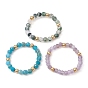 3 pcs 3 ensemble de bagues extensibles en perles rondes avec pierres précieuses naturelles mélangées de style, anneaux empilables