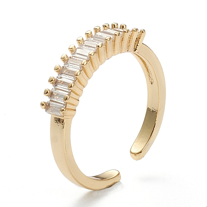Latón micro pavé claro anillos de brazalete de circonio cúbico, anillos abiertos, larga duración plateado