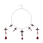 FireBrick Enamel Crucifix Cross with Plastic Teardrop Pendant Necklace & Dangle Earrings, Halloween Theme Alloy Jewelry Set for Women