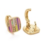 Colorful Enamel Stripe Rectangle Hoop Earrings with Cubic Zirconia, Rack Plating Brass Jewelry for Women, Cadmium Free & Lead Free & Nickle Free