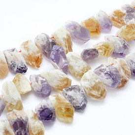 Natural Citrine and Amethyst Beads Strands, Top Drilled Beads, Rough Raw Stone, Nuggets