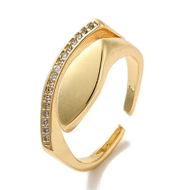Brass Micro Pave Cubic Zirconia Open Cuff Rings, Blank Oval Signet Rings