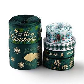 6 Rolls Chrismas Satin Ribbon, Polyester Ribbin, for Making Crafts, Gift Package, Christmas Themed Pattern