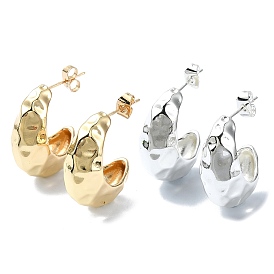 Textured Teardrop Brass Stud Earrings, Half Hoop Earrings, Long-Lasting Plated