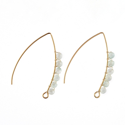 Pendants d'oreilles, avec des perles rondes de pierres précieuses, 304 crochets de boucle d'oreille en acier inoxydable et fil de cuivre