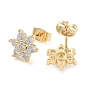 Brass Micro Pave Cubic Zirconia Stud Earrings, Snowflake Jewelry for Women