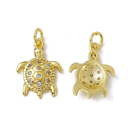 Rack Plating Brass Micro Pave Cubic Zirconia Pendants, with Jump Ring, Real 18K Gold Plated, Long-Lasting Plated, Cadmium Free & Nickel Free & Lead Free, Sea Turtle Charm