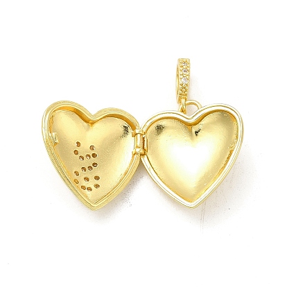 Brass Micro Pave Clear Cubic Zirconia Locket Pendants, Heart with Jesus Charms