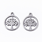 201 Stainless Steel Charms, Flat Round with Tree of Life