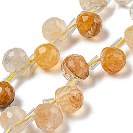 Natural Yellow Hematoid Quartz/Golden Healer Quartz Beads Strands, Faceted, Top Drilled, Teardrop