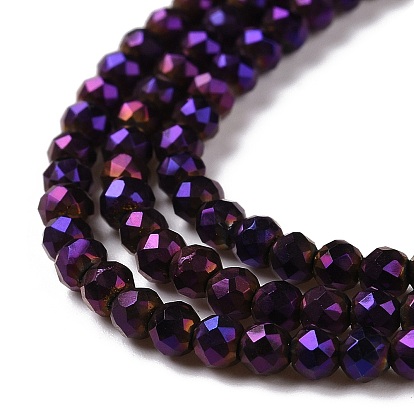Electroplate Glass Beads Strands, Full Plated, Faceted Round