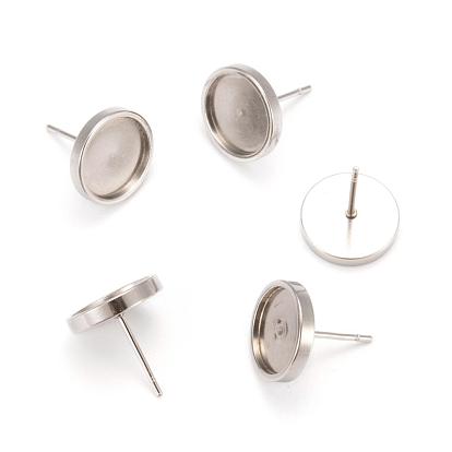 201 Stainless Steel Stud Earring Settings, with 304 Stainless Steel Pins, Flat Round