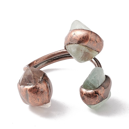 Natural Gemstone & Quartz Crystal Irregular Nugget Open Cuff Ring, Red Copper Brass Chunky Ring for Women, Cadmium Free & Lead Free