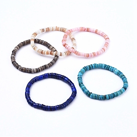 Bracelets de perles extensibles en coquille naturelle, teint, nuggets