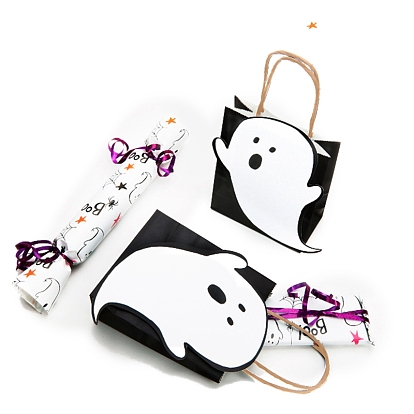 10 pcs sacs de bonbons en papier fantôme halloween avec poignées, sac cadeau cotillons, rectangle