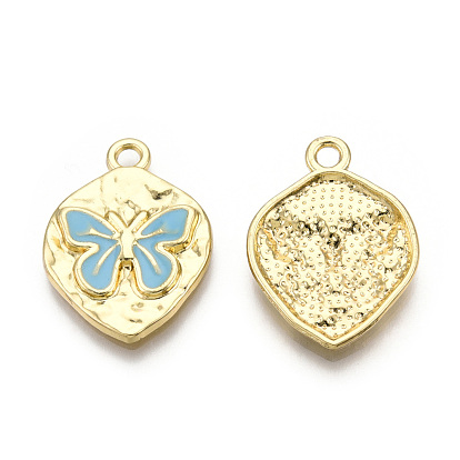 Rack Plating Alloy Enamel Pendants, Cadmium Free & Nickel Free & Lead Free, Light Gold, Oval with Butterfly Charm