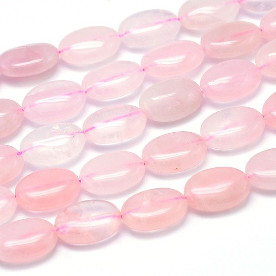 Естественно розового кварца плоские овальные пряди из бисера, 14x10x6 мм, отверстие : 1 мм, около 29 шт / нитка, 15.7 дюйм
