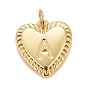 Rack Plating Real 18K Gold Plated Brass Pendants, with Jump Rings, Long-Lasting Plated, Lead Free & Cadmium Free & Nickel Free, Heart with Letter A~Z