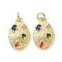 Oval Brass Micro Pave Colorful Cubic Zirconia Pendants, with Jump Rings, Cadmium Free & Lead Free