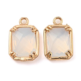Brass with WhiteSmoke Glass Pendants, Faceted Rectangle Charms, Long-Lasting Plated
