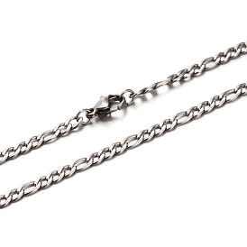 304 Stainless Steel Figaro Chain Necklaces, with Lobster Claw Clasps, Faceted, 23.6 inch(59.9cm)
