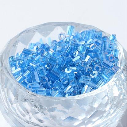 Transparent Two Cut Glass Seed Beads, Inside Color Lustered, Round Hole, Hexagon