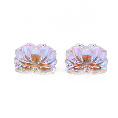 Electroplate Transparent Glass Beads, Half Plated, Lotus Flower