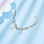 SHEGRACE 925 Sterling Silver Multi-Strand Bracelets, with Figaro Chains and Round Beads, Star with Word Safe in My Heart