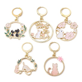 Easter Theme Rabbit & Cat Alloy Enamel Pendant Decoration, with 316L Surgical Stainless Steel Clasp