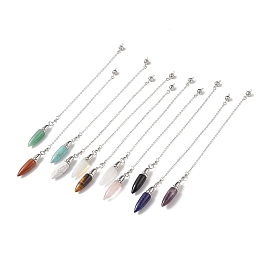 Gemstone Dowsing Pendulum Pendants, Bullet Charms, with Platinum Plated Brass Findings
