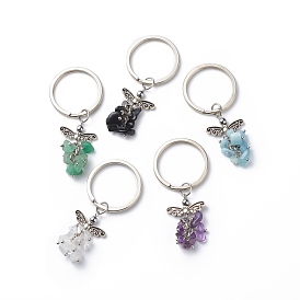 Natural Gemstone Angel Pendant Keychain, with Iron Findings