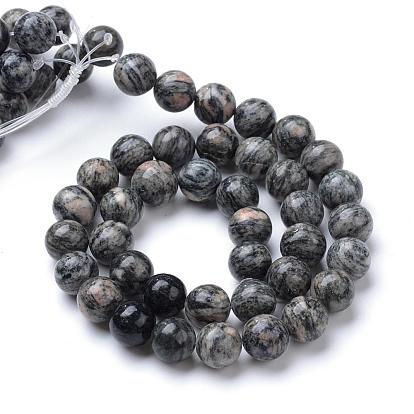 Brins de perles en pierre de soie noire naturelle, ronde