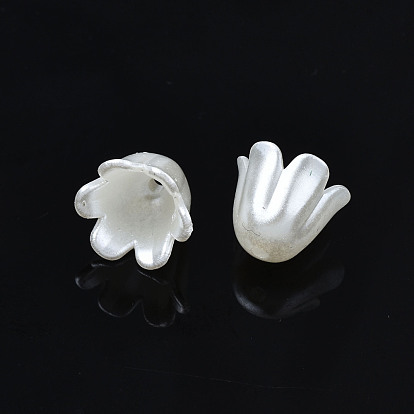 ABS Plastic Imitation Pearl Flower Bead Caps, 6-Petal