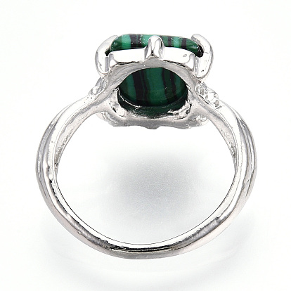 Synthetic Malachite Geometry Finger Rings, Heart & Rhombus & Triangle & Rectangle Alloy Rings for Women