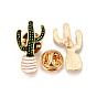 Alloy Enamel Brooches, Enamel Pin, with Brass Butterfly Clutches, Cactus, Light Gold, Cadmium Free & Nickel Free & Lead Free