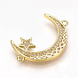 Brass Micro Pave Cubic Zirconia Links, Moon with Star