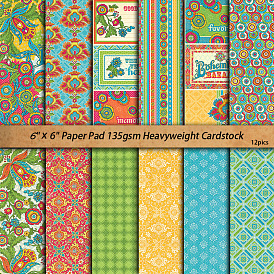 12 Sheets Boho Style Scrapbook Paper Pads, for DIY Album Scrapbook, Greeting Card, Background Paper