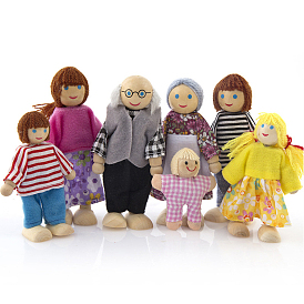 Mini Dollhouse Family Sets, Wooden Doll Toys for Doll House Decor