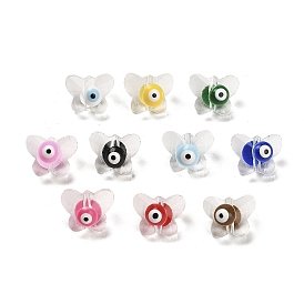 Transparent Glass Enamel Beads, Butterfly with Evil Eye