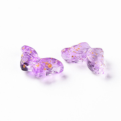 Transparent Spray Painted Glass Beads, with Gold Foil, Butterfly