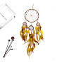 Silk Thread Woven Net/Web with Feather Pendant Decoration, with Iron Ring & Beads, Flat Round