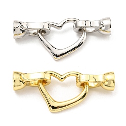 Rack Plating Eco-Friendly Brass Fold Over Clasps, Lead Free & Cadmium Free, Heart