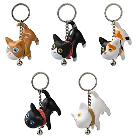 Resin Keychains, with PU Leather Decor and Alloy Split Rings, Cat Shape