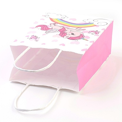 Rectangle Paper Bags, with Handles, Gift Bags, Shopping Bags, Unicorn Pattern, for Baby Shower Party