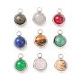 Natural Mixed Stone Pendants, with 304 Stainless Steel Findings, Half Round