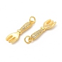 Rack Plating Brass Micro Pave Cubic Zirconia Tableware Pendants, Cadmium Free & Lead Free, Fork Charm, with Jump Ring