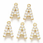 Brass Micro Pave Cubic Zirconia Charms, Nickel Free, Letter, Clear