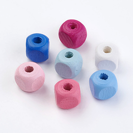 Natural Wood Beads, Dyed, Cube